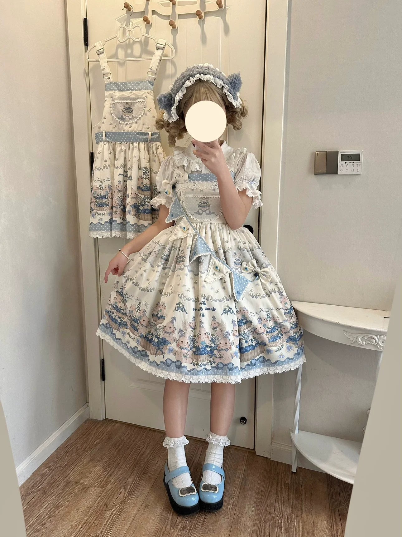 Akiyama Future Studio - Blueberry Tart Party - Sweet Blue Lolita Salopette Dress Blueberry Tart Print JSK Dress
