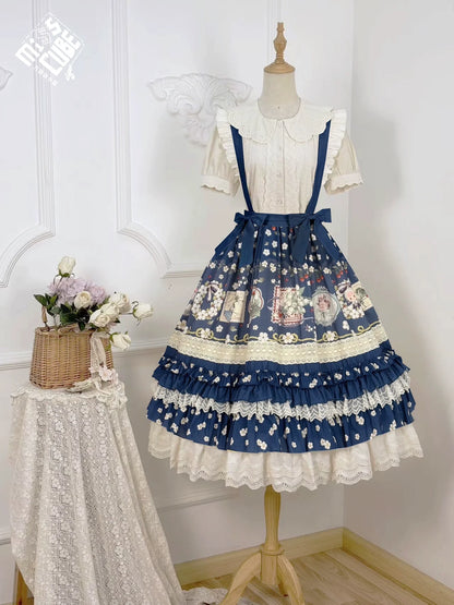Miss Cube - Cool Sheep Whisper - Kawaii Retro Lolita SK with Detachable Suspenders