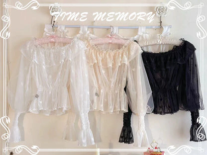 Time Memory - Layered Heart - Sheer Classic Shirt with Mutton Sleeves & Polka Dot