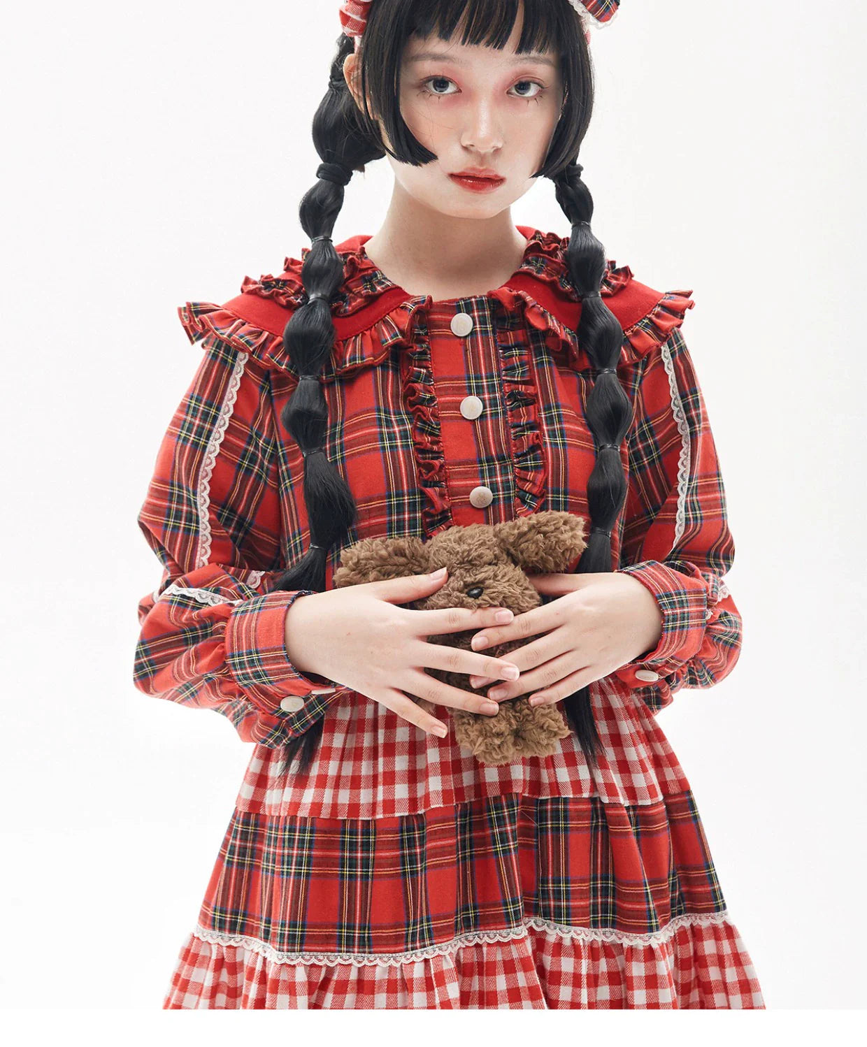Soso Meme Club - Vintage Lolita OP Dress Red Lolita Plaid Dress for Spring Summer