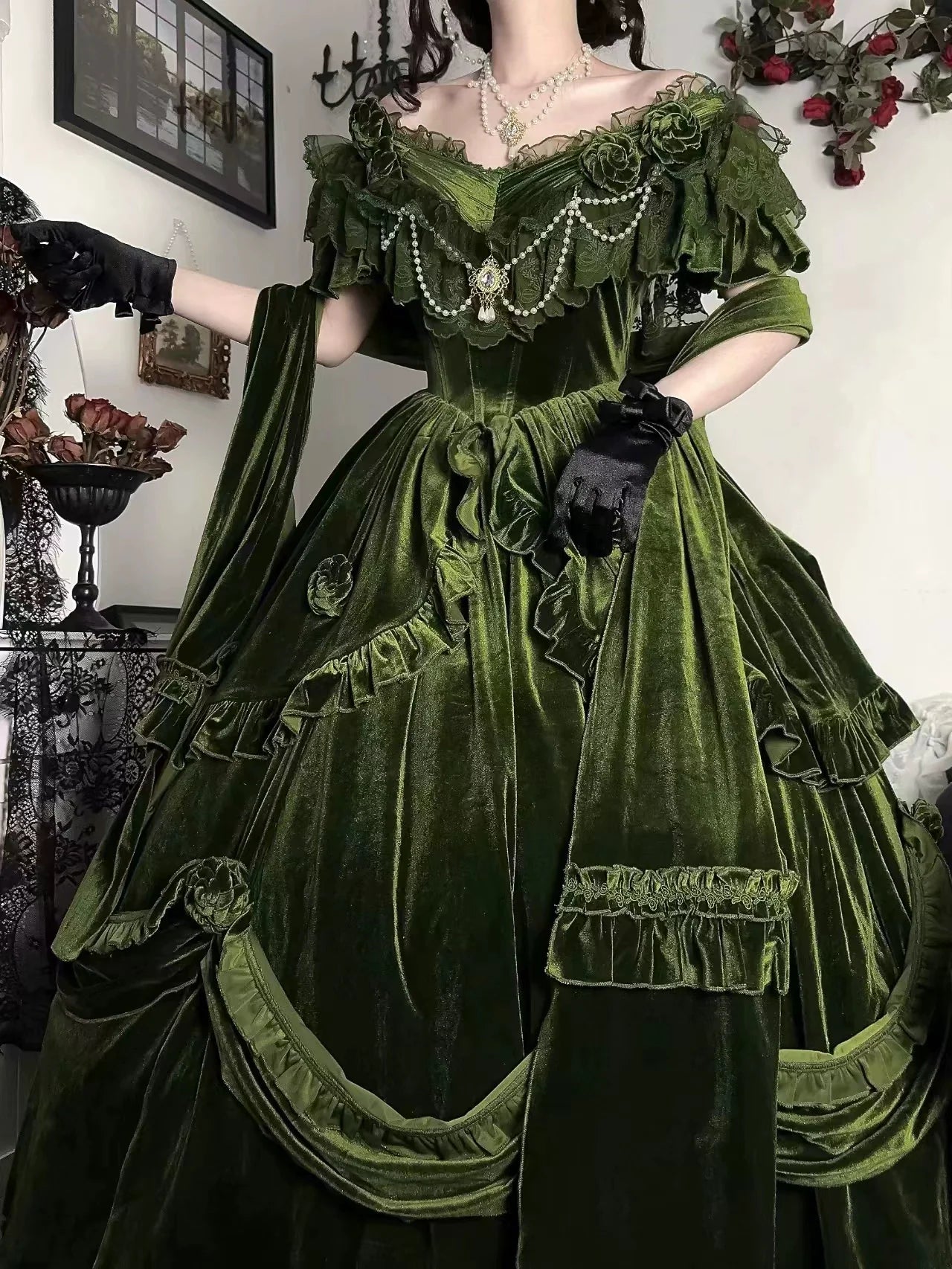 Meowing and fruity - Tana Manor - Classic Lolita OP Dress, Floral Decoration