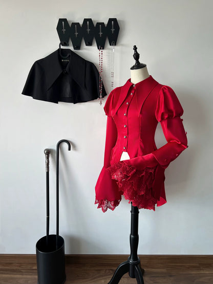 Maiden Portal - Heir Poem - Ouji Lolita Hime Sleeve Shirt, Trailing Hem