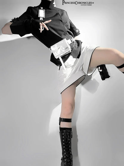 Princess Chronicles - White Cat - Futuristic Style Cool Lolita Pants Suit With Cat Ear Coat