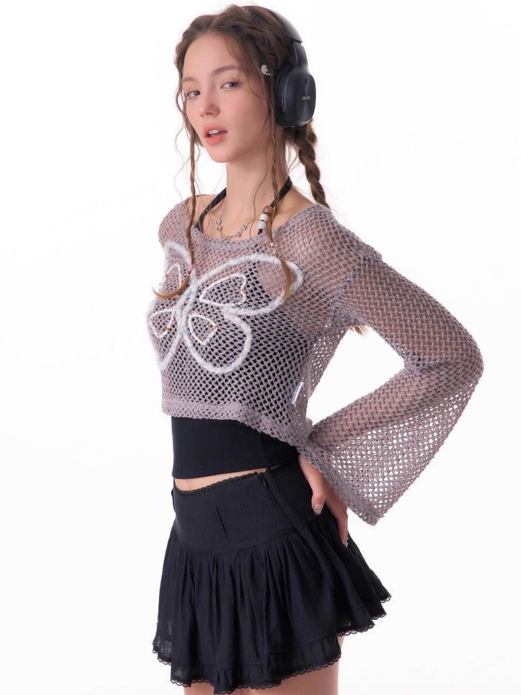 Butterfly short long sleeve knit【s0000007834】