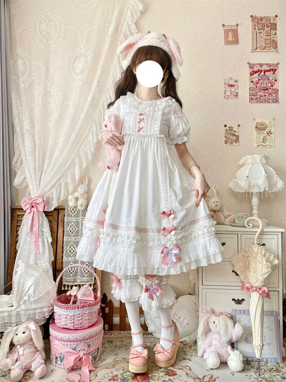 Ilovexiaolu - Meow Lullaby - Cotton Kawaii Lolita OP Dress with Removable Kitty Apron