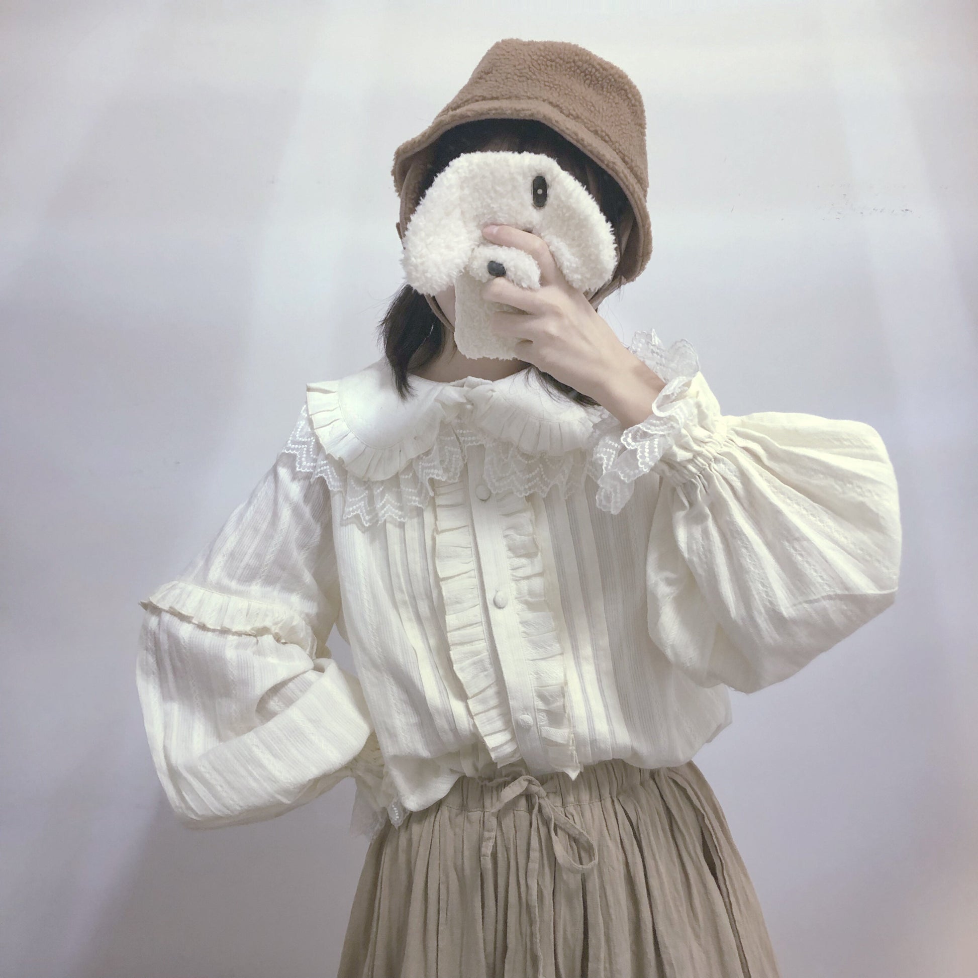 MIST - Cream Sweetheart - Kawaii Lolita Long-sleeve Blouse Multicolors