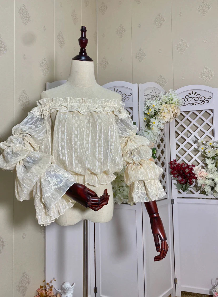 Airfreeing - Wendy - Elegant Lolita Blouse Chiffon Off-Shoulder Virago Sleeve Blouse
