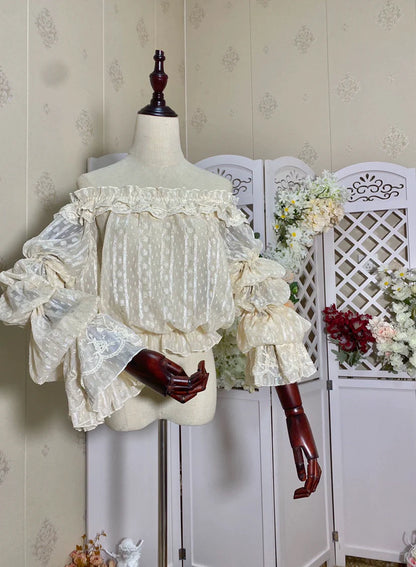 Airfreeing - Wendy - Elegant Lolita Blouse Chiffon Off-Shoulder Virago Sleeve Blouse