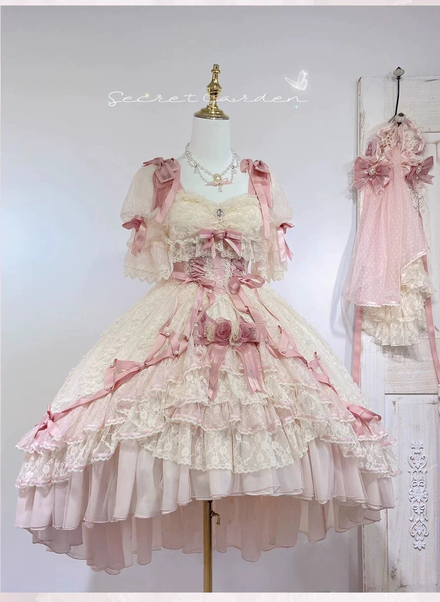 MieYe - Diana Rose - Bridal Lolita Dress Short Wedding OP with Accessories