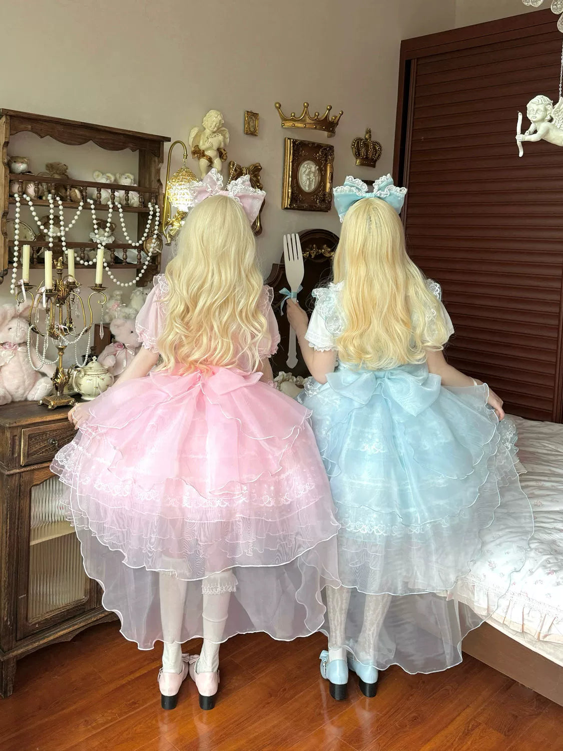 Hanguliang - Fudie Heart - Sweet Lolita JSK Dress With Tiered Skirt and Bow Trailing