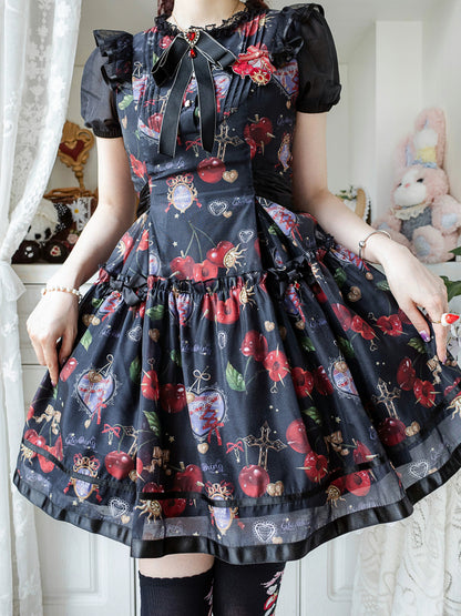 Gloaming - Sweet Lolita Cherry print Short Sleeve OP and SK Set
