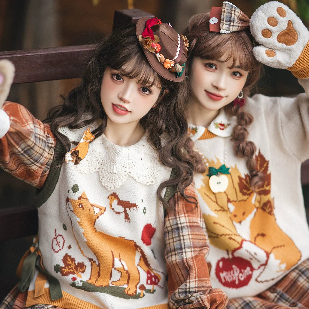 Miss Point - Chubby Fox in the Forest - Kawaii Lolita Vest Customized Lolita Sweater