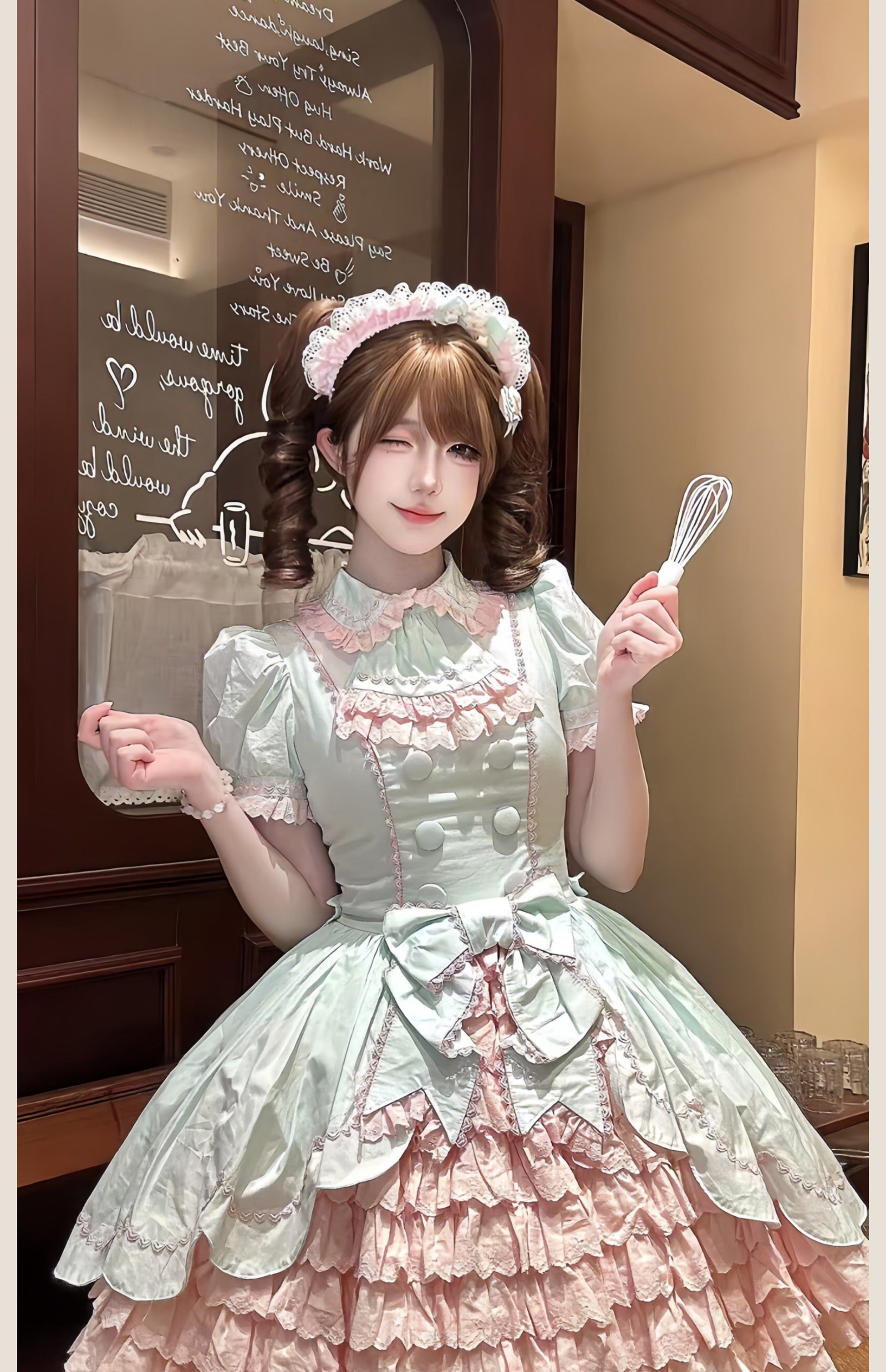 TaTaTa Lolita - Melon Parfait - Old School Lolita OP Suit Pink-Green Sweet Dress