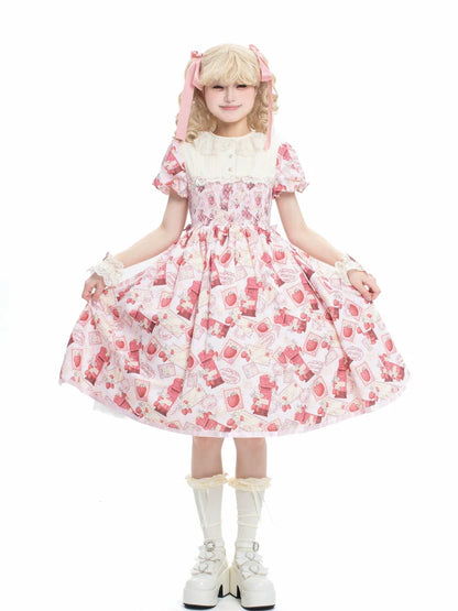 Strawberry Witch - Kawaii Lolita OP Dress, Strawberry Print
