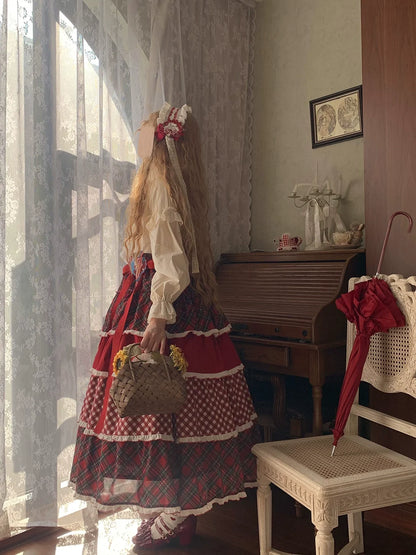 Miss Point - Forest Berry Bunny - Sweet Lolita Plaid Skirt Tiered Ruffles Spring SK