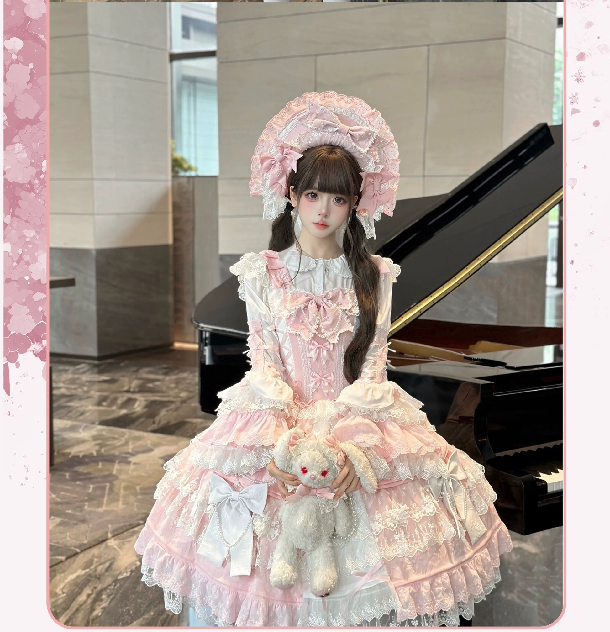 Peach Bunny - Sakura Love - Gorgeous Doll-like Lolita Dress Suit, Tiered Skirt