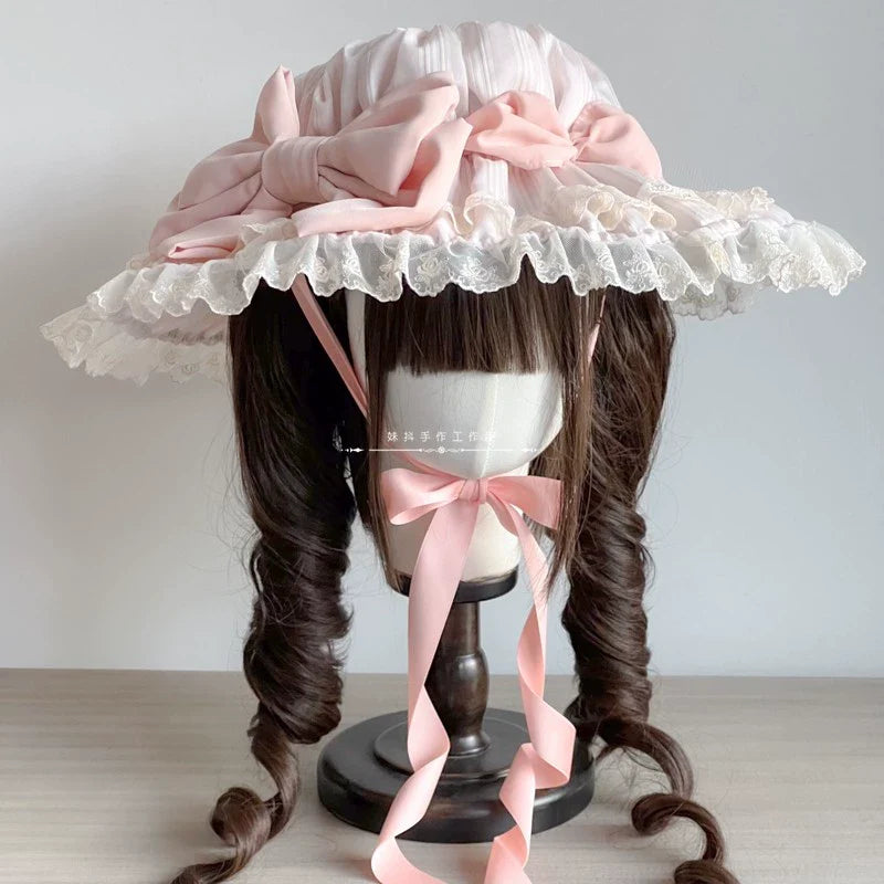 MAID - Vintage Lolita Hat Striped Lace Hat