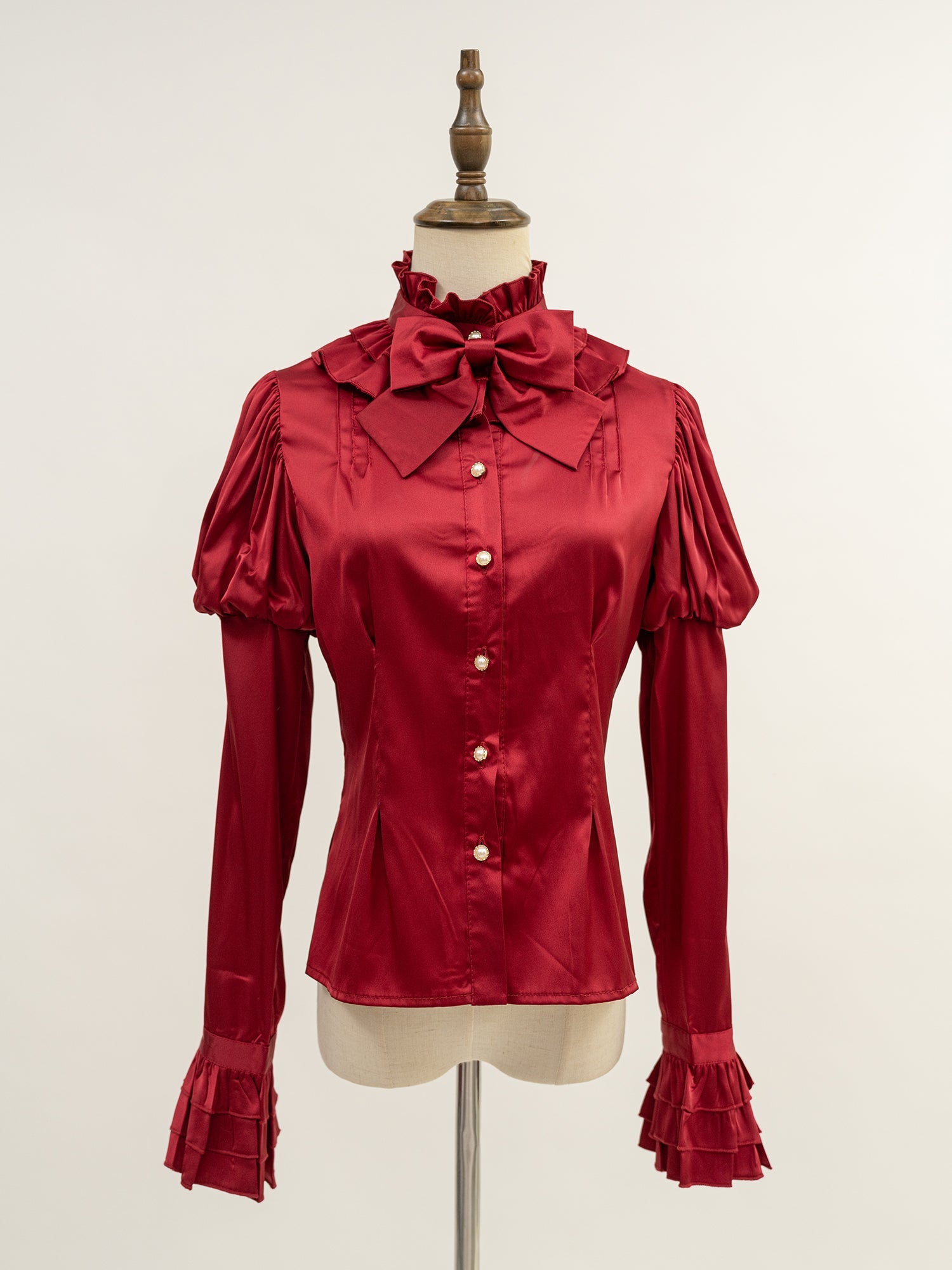 Nn Star - Dragonbone Lily - Gothic Lolita Satin Shirt with Vintage Julie Sleeves