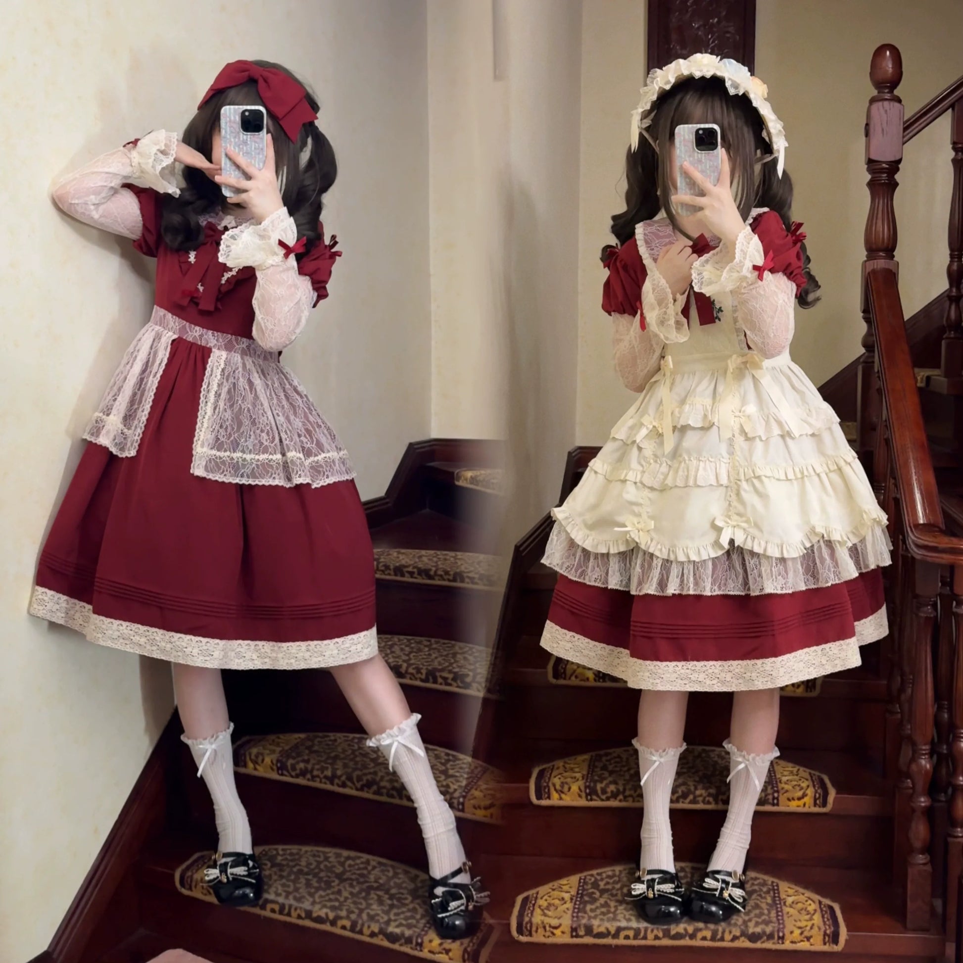 Uncle's Workshop - Mist among Flowers - Sweet Lolita OP Ruffles Lolita Apron and KC