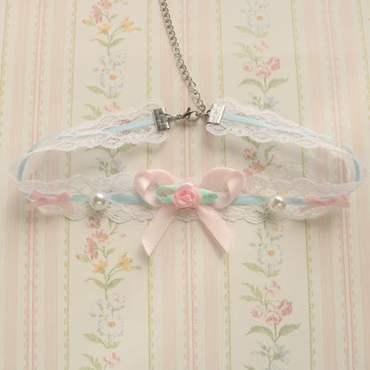 Creamy Bubbles - Sweet Lolita Choker Vintage Lace Rose Handmade Necklace