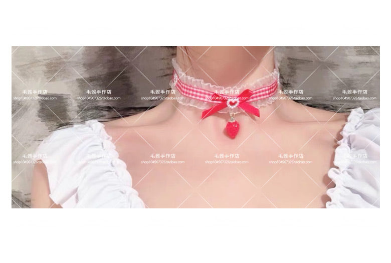 MaoJiang Handmade - Kawaii Red Bow Strawberry Choker