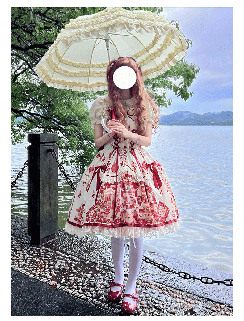 ZhiJinYuan - Strawberry Bear - Sweet Lolita Jumper Dress, Strawberry Bear Prints