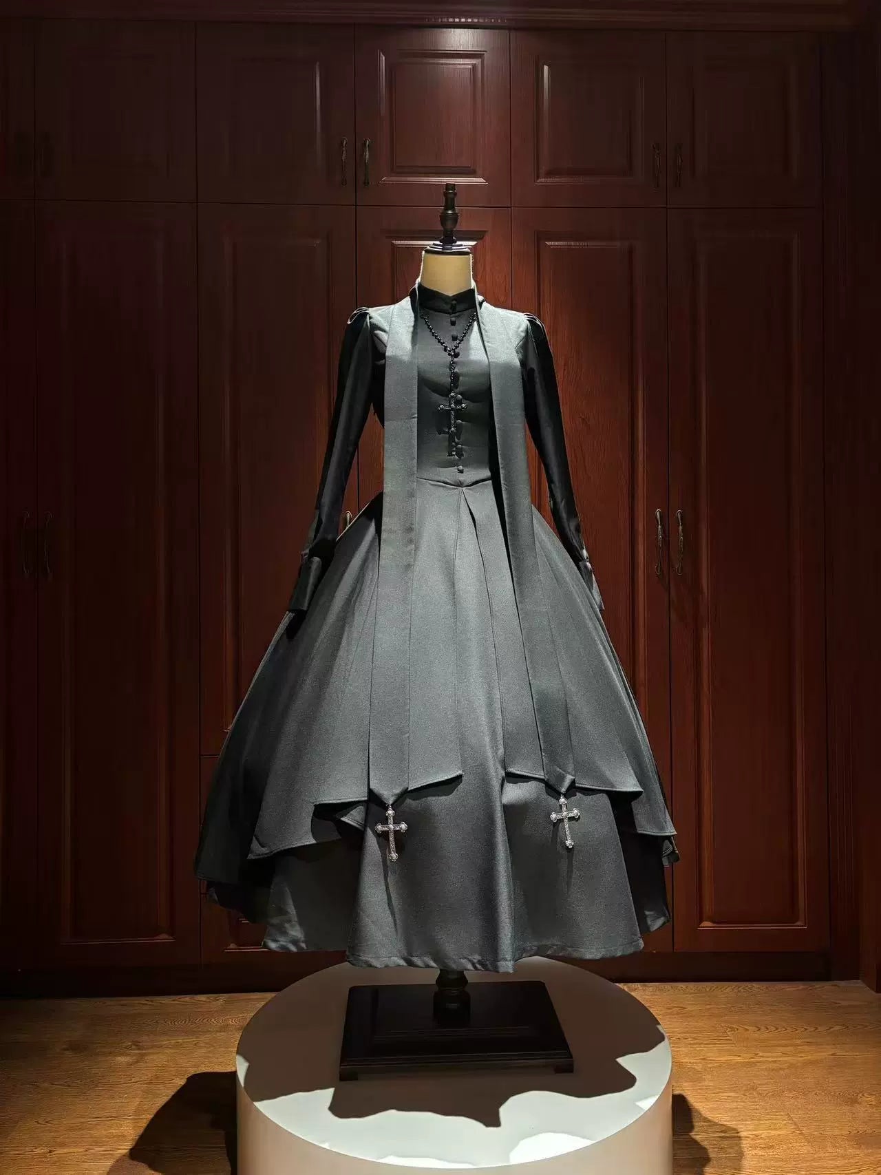 LetterfromGod - Night Watchman - Gothic Lolita OP Dress, Open-Front Hem