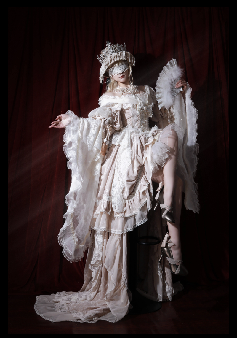 Guaji - Isabella - Wedding Lolita OP Bridal Dress with Tiered Petticoat and Trailing