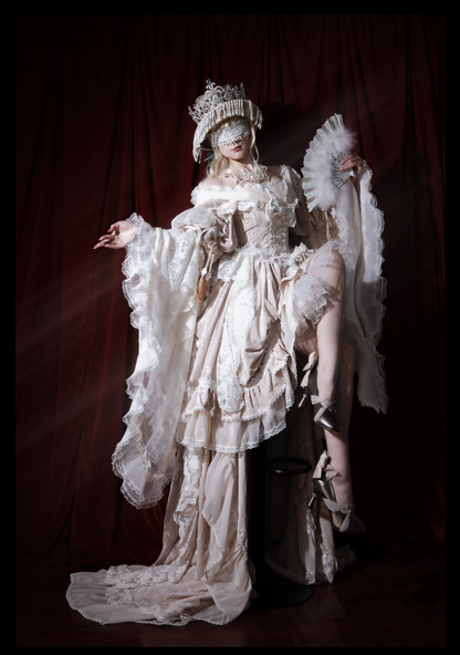 Guaji - Isabella - Wedding Lolita OP Bridal Dress with Tiered Petticoat and Trailing