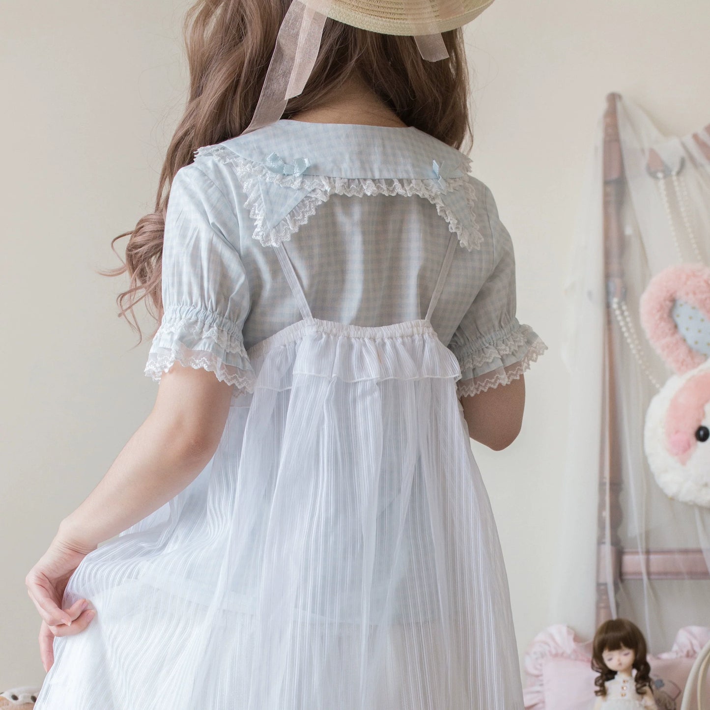 MIST - Kawaii Lolita Plaid Blouse With Cat Ear Peter Pan Collar