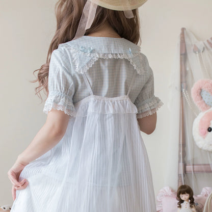 MIST - Kawaii Lolita Plaid Blouse With Cat Ear Peter Pan Collar