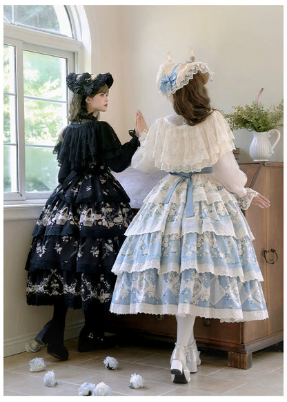 With PUJI - Letter and Poetry - Classic Lolita JSK Suit Four-tiered Twins Dress