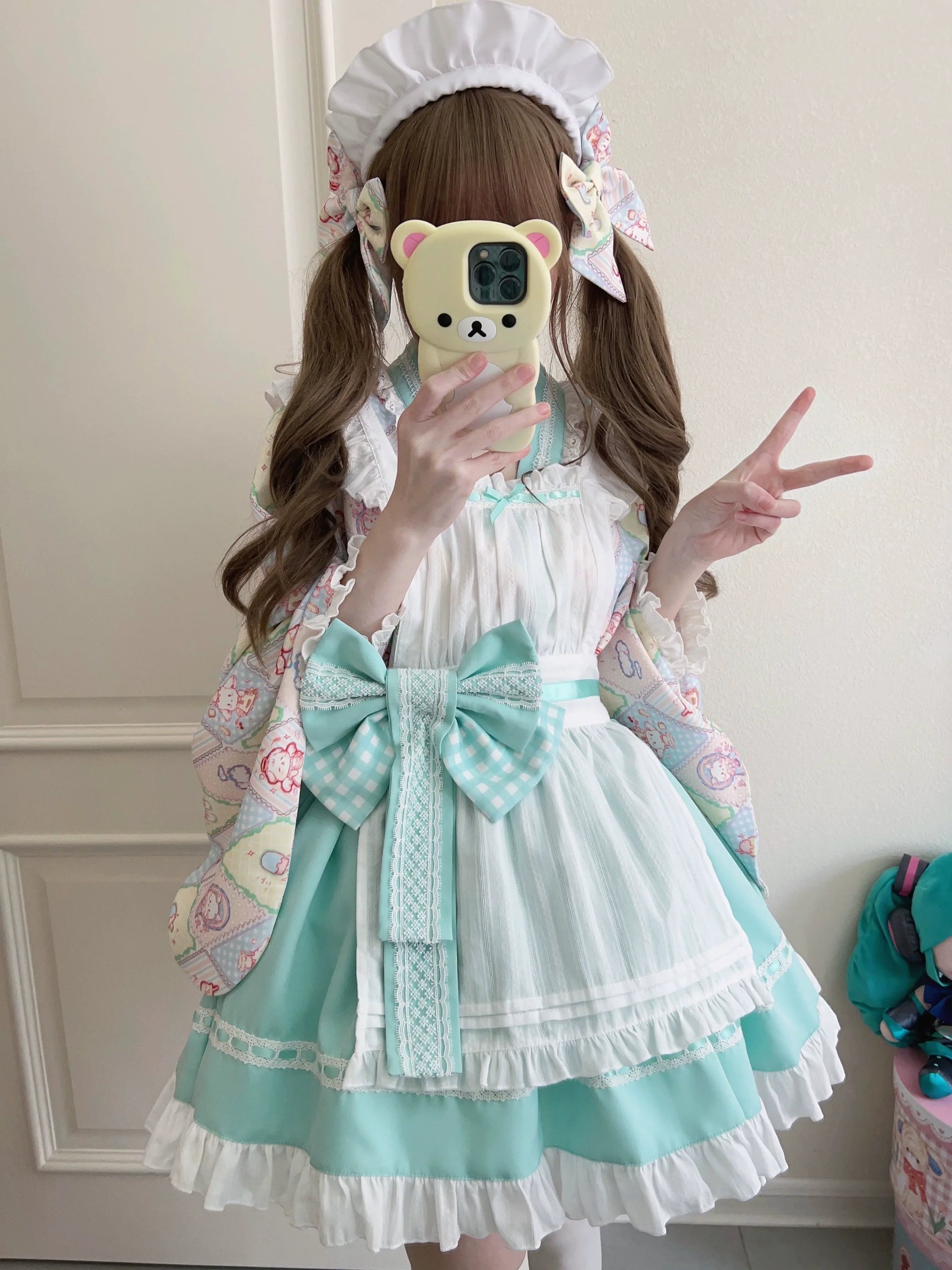 Sugar Girl - Showa Sweetness - Maid Wa Lolita Skirt Set Cute Summer Lolita Bow Apron