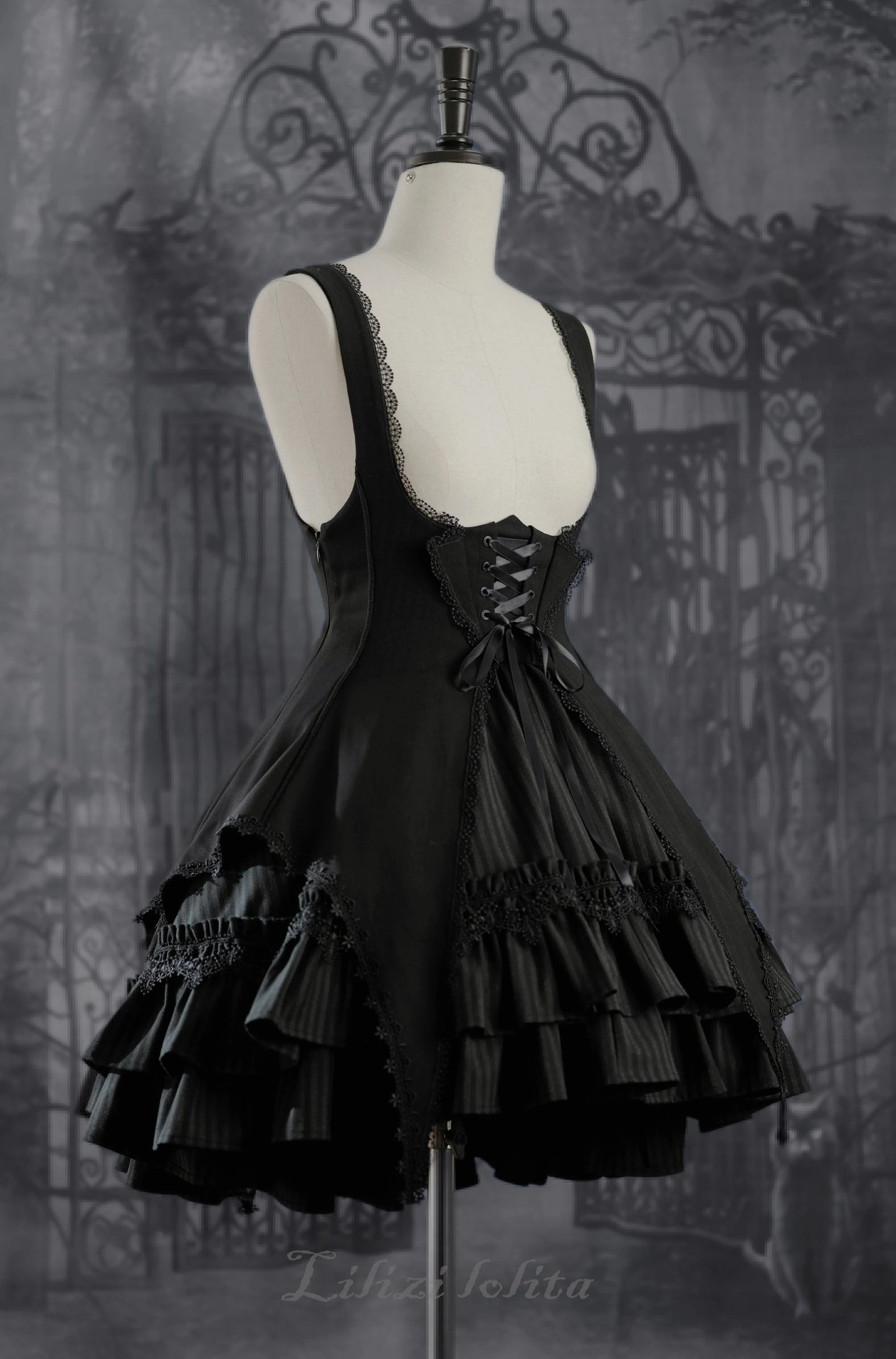 Lilizi - Redemption Song - Gothic Lolita OP Dress Cross Embroidery Tiered Hem