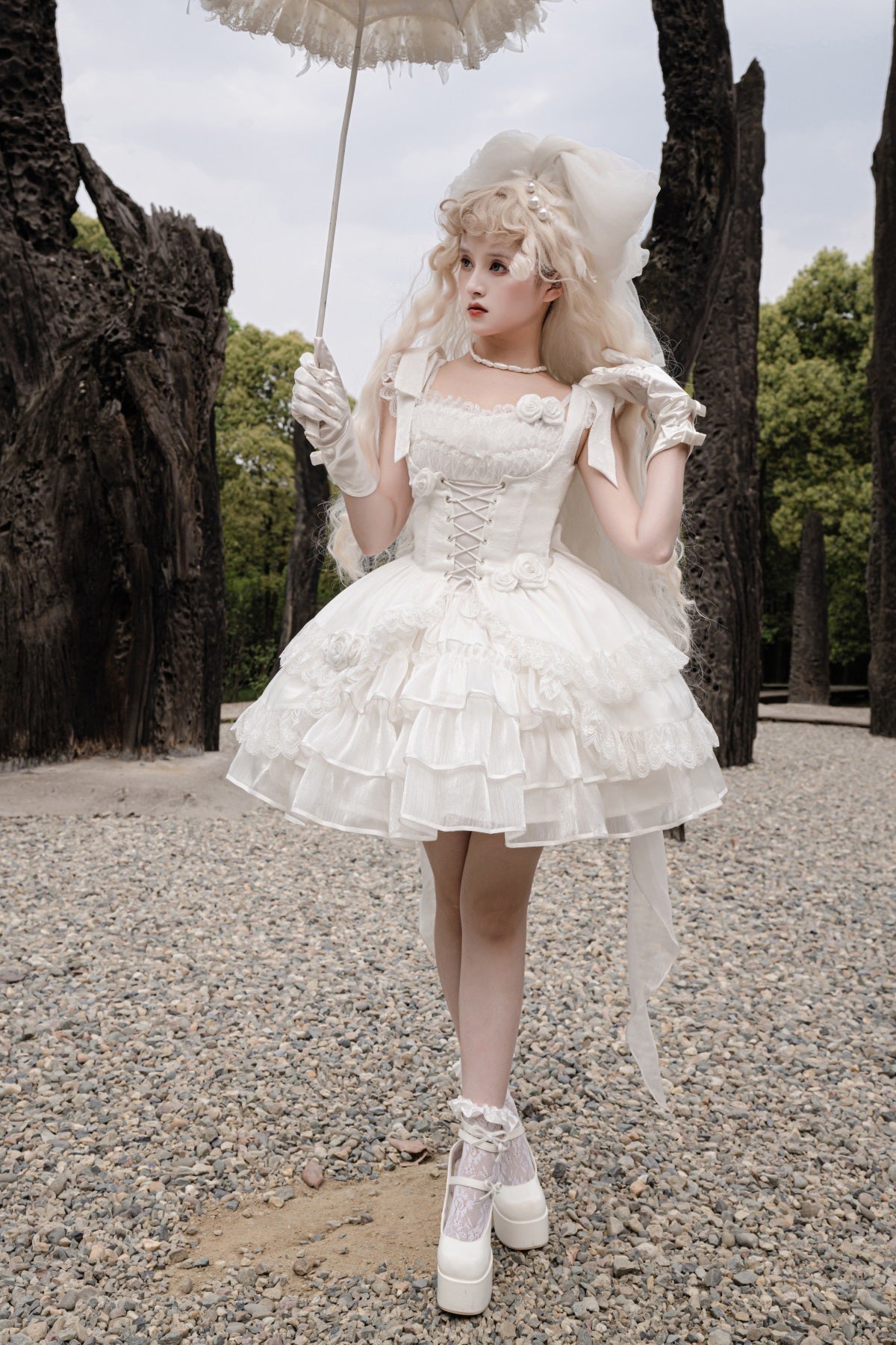 Your princess - Sweet Lolita White Princess Flounce Hemline OP