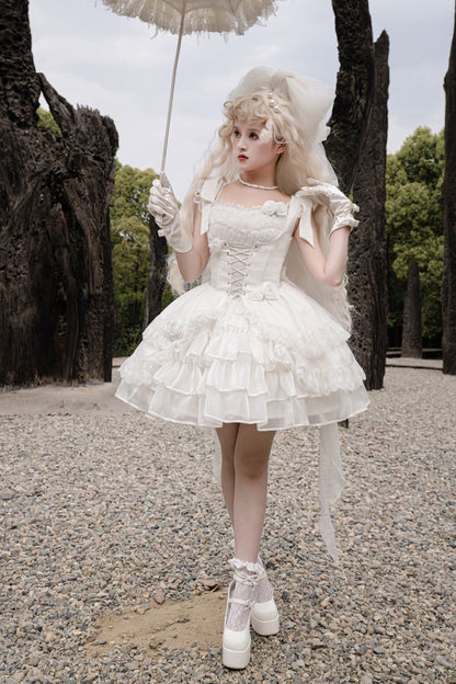 Your princess - Sweet Lolita White Princess Flounce Hemline OP
