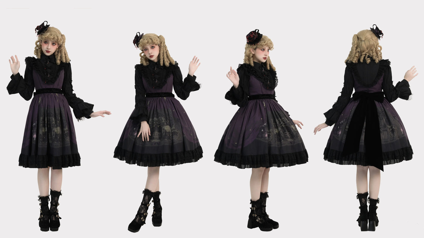 Dark Circle Clinic - Barbara Manor Night - Gothic Lolita JSK Pleated Floral Print Lolita Dress
