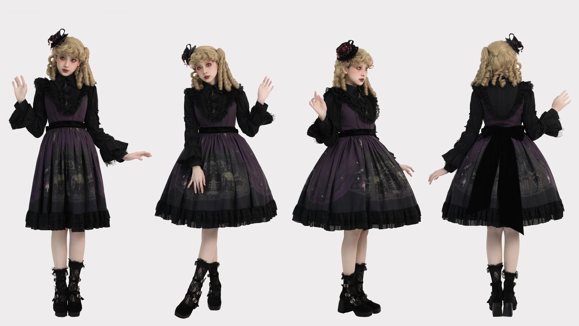 Dark Circle Clinic - Barbara Manor Night - Gothic Lolita JSK Pleated Floral Print Lolita Dress