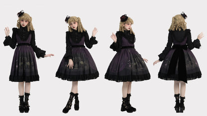 Dark Circle Clinic - Barbara Manor Night - Gothic Lolita JSK Pleated Floral Print Lolita Dress