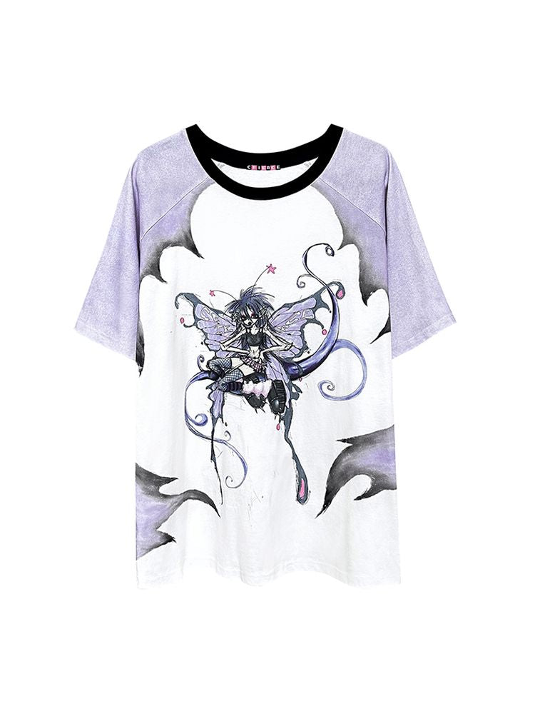 Butterfly Fairy Print Sleeve Loose T-Shirt【s0000002605】
