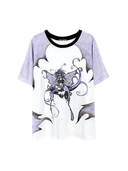 Butterfly Fairy Print Sleeve Loose T-Shirt【s0000002605】