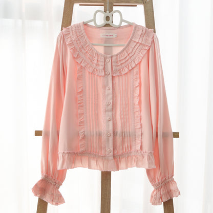 MIST - Wine Drunk Rose - Sweet Cotton Lolita Blouse with Ruffles and Pleats