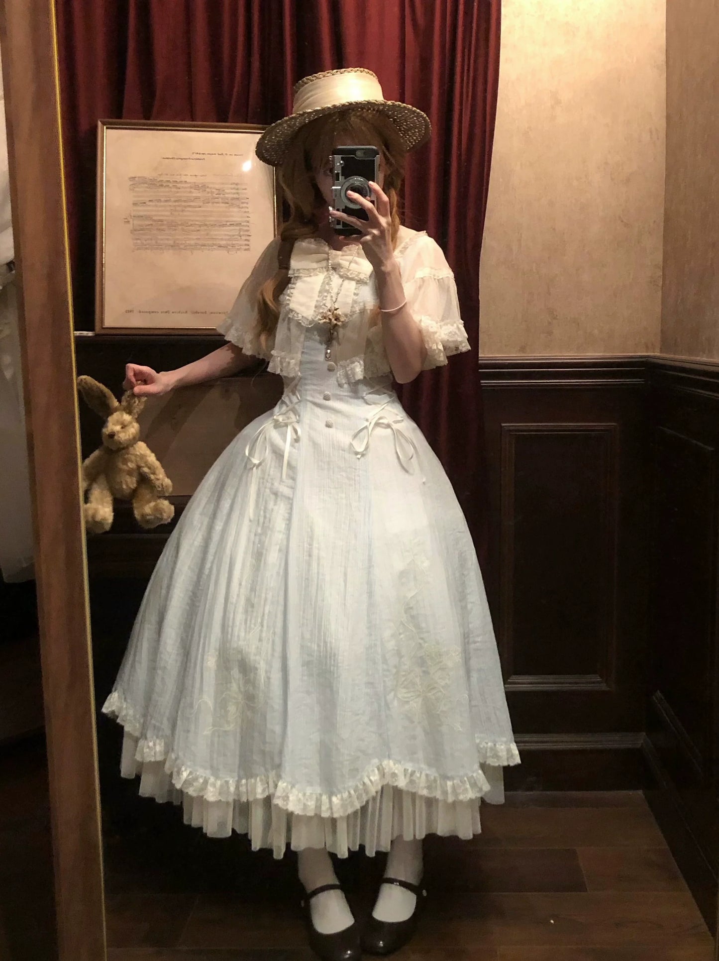 Kuma - Little Wind Chime - Elegant Lolita OP Water Blue Dress With Decorative Tulle Cape