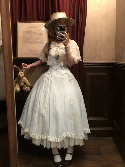 Kuma - Little Wind Chime - Elegant Lolita OP Water Blue Dress With Decorative Tulle Cape