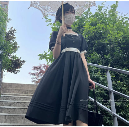 HuTaoMuJK - Thoughts - Vintage Lolita OP Dress Square Neckline Black Lolita Dress