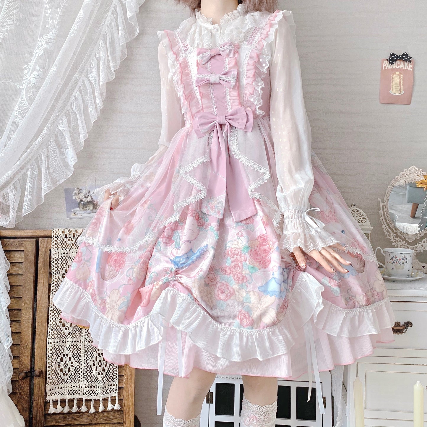 Sugar Girl - Sweet Lolita Summer JSK Dress, Wreath Bunny Printed