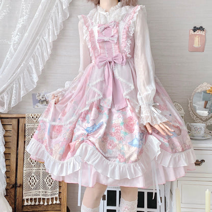 Sugar Girl - Sweet Lolita Summer JSK Dress, Wreath Bunny Printed