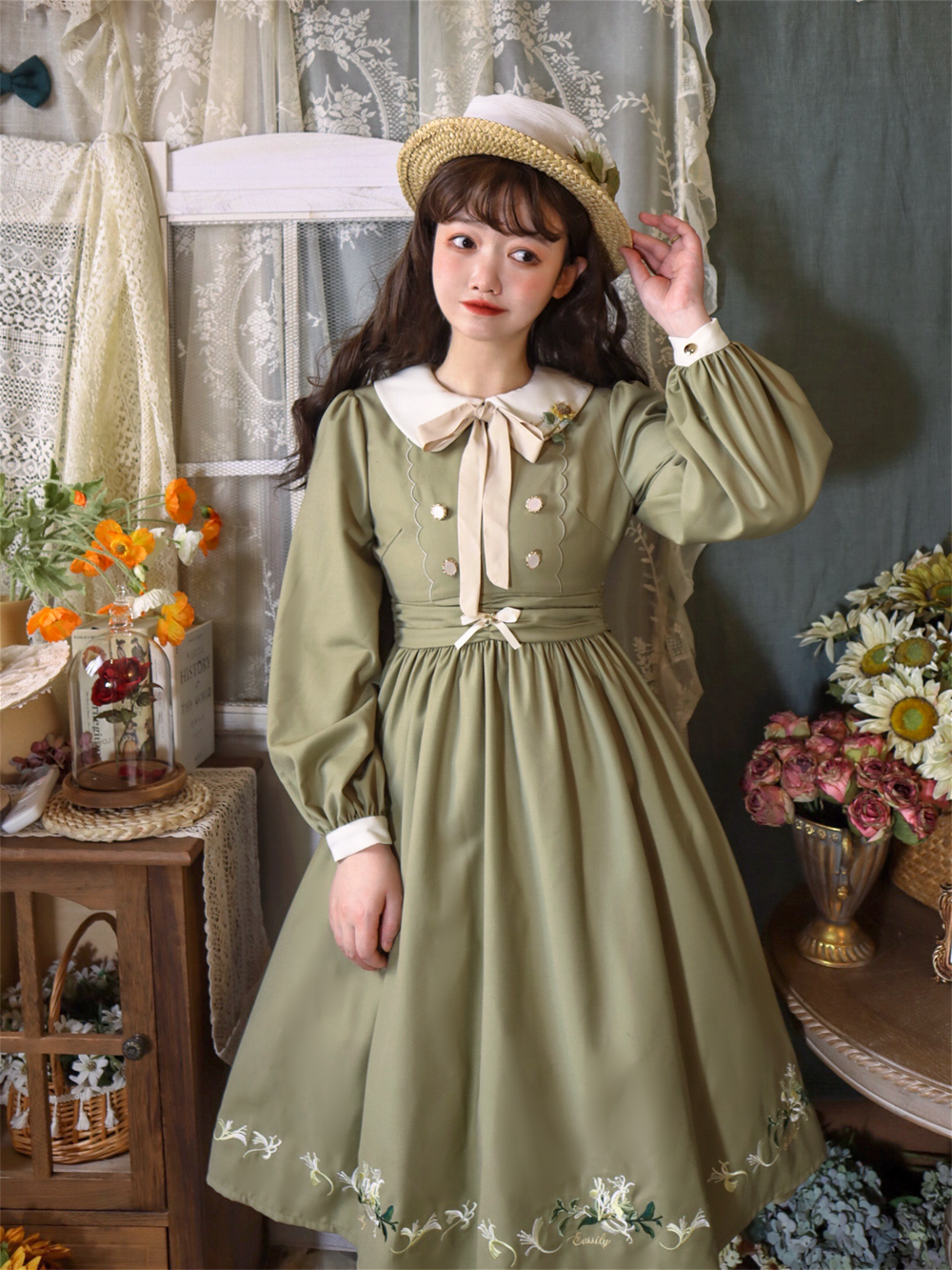 EESSILY - The Spring of Champs Elysees - Elegant Lolita Floral Embroidered OP