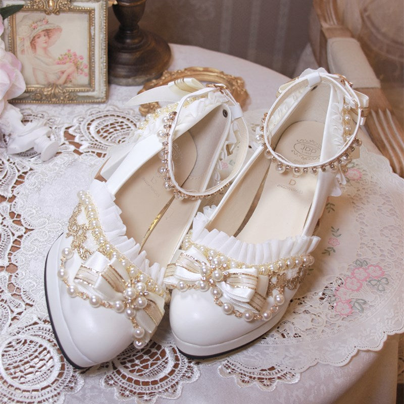 One Night - Handmade White Wedding Lolita Heel Shoes
