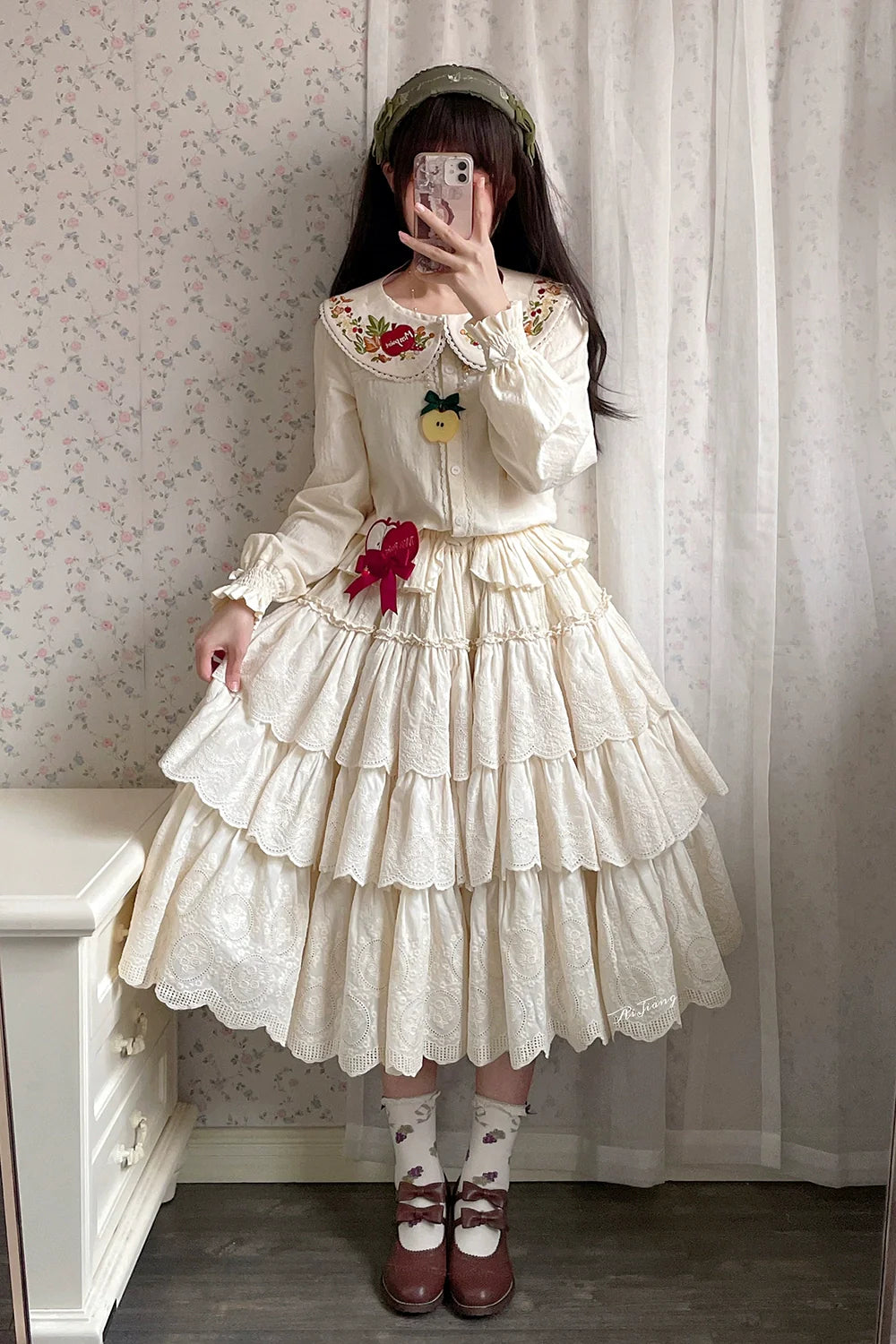 Miss Point - Chubby Fox in the Forest - Customized Lolita Skirt Embroidery Lace Cotton Lolita Skirt